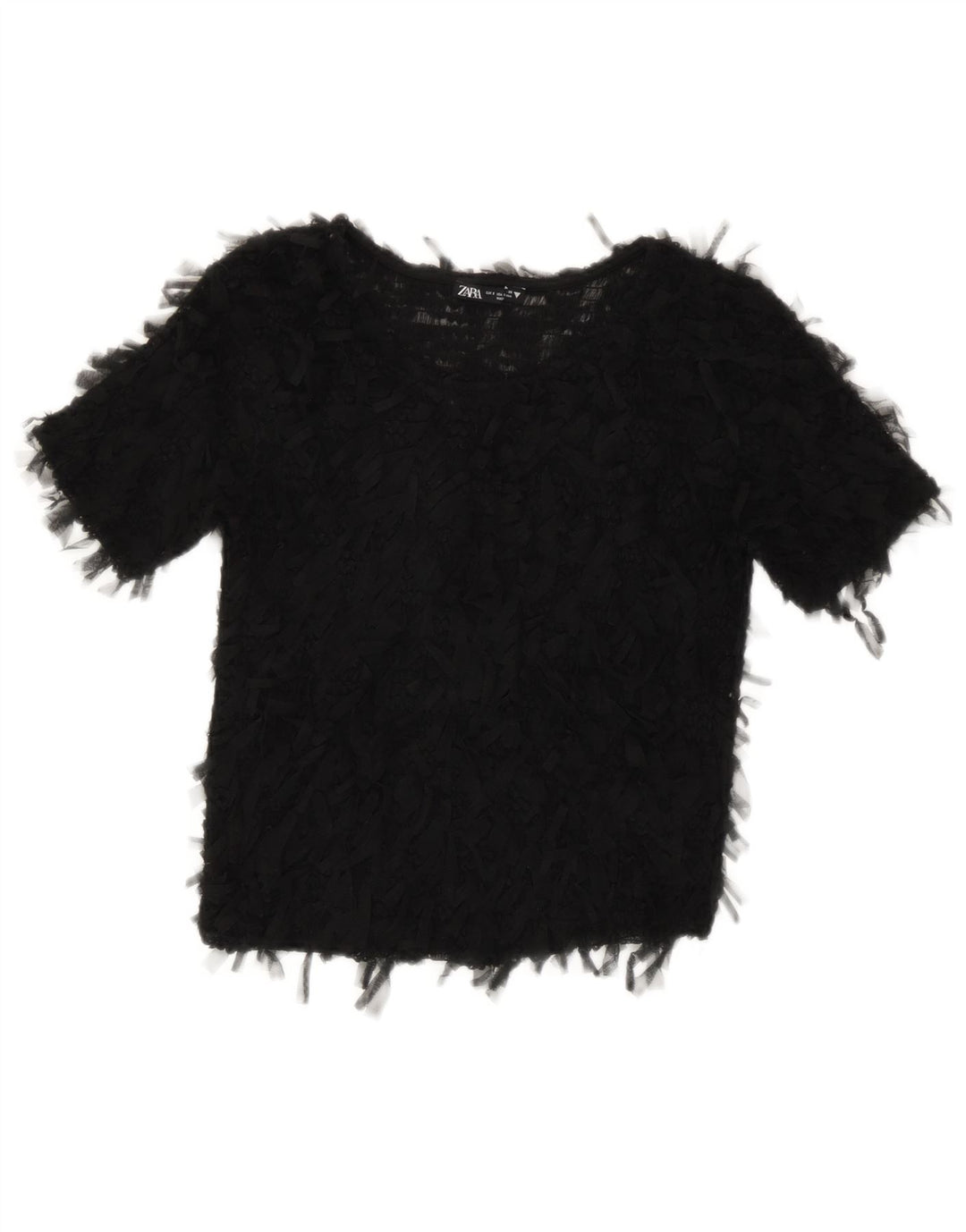Zara Womens Crop See Through Blouse Top UK 8 Petit Noir