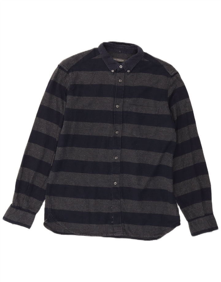 French Connection Chemise Flanelle Homme Bleu Marine Moyen Rayé Coton