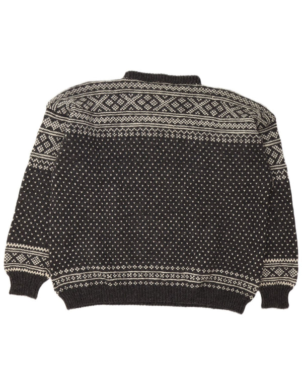 vintage Mens Crew Neck Jumper Pull 2XL Gris Fair Isle