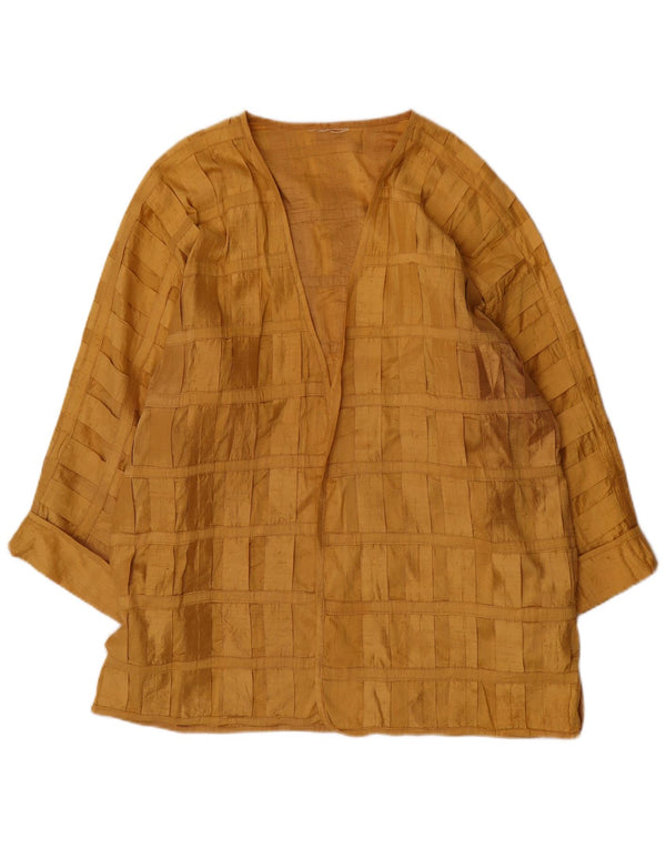 vintage Femmes Manches Longues Blouse Top UK 20 2XL Jaune Check Soie