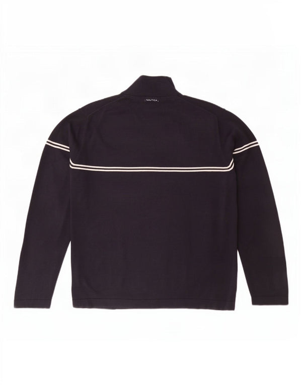 Nautica Pull col zippé pour homme en coton rayé bleu marine