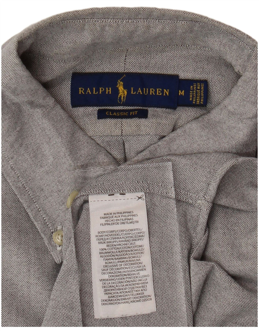 RALPH LAUREN Chemise à manches courtes pour homme, coupe classique, gris moyen, en coton