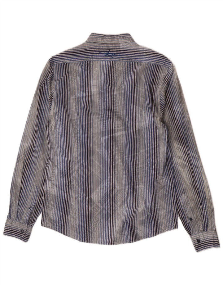 Desigual Chemise Graphique Coton Rayé Bleu Moyen Homme