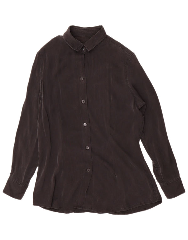 vintage Femme Chemise Blouse UK 12 Moyen Noir