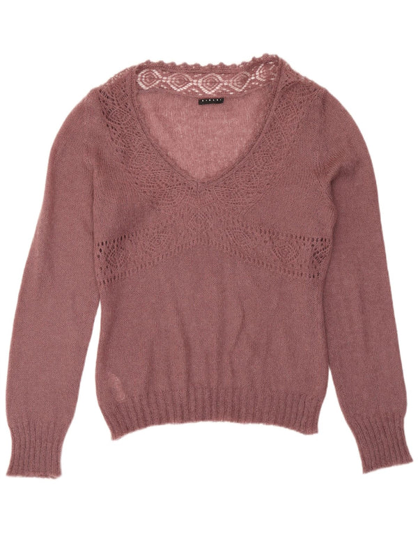Sisley Femme Pull Col V UK 14 Large Violet Acrylique