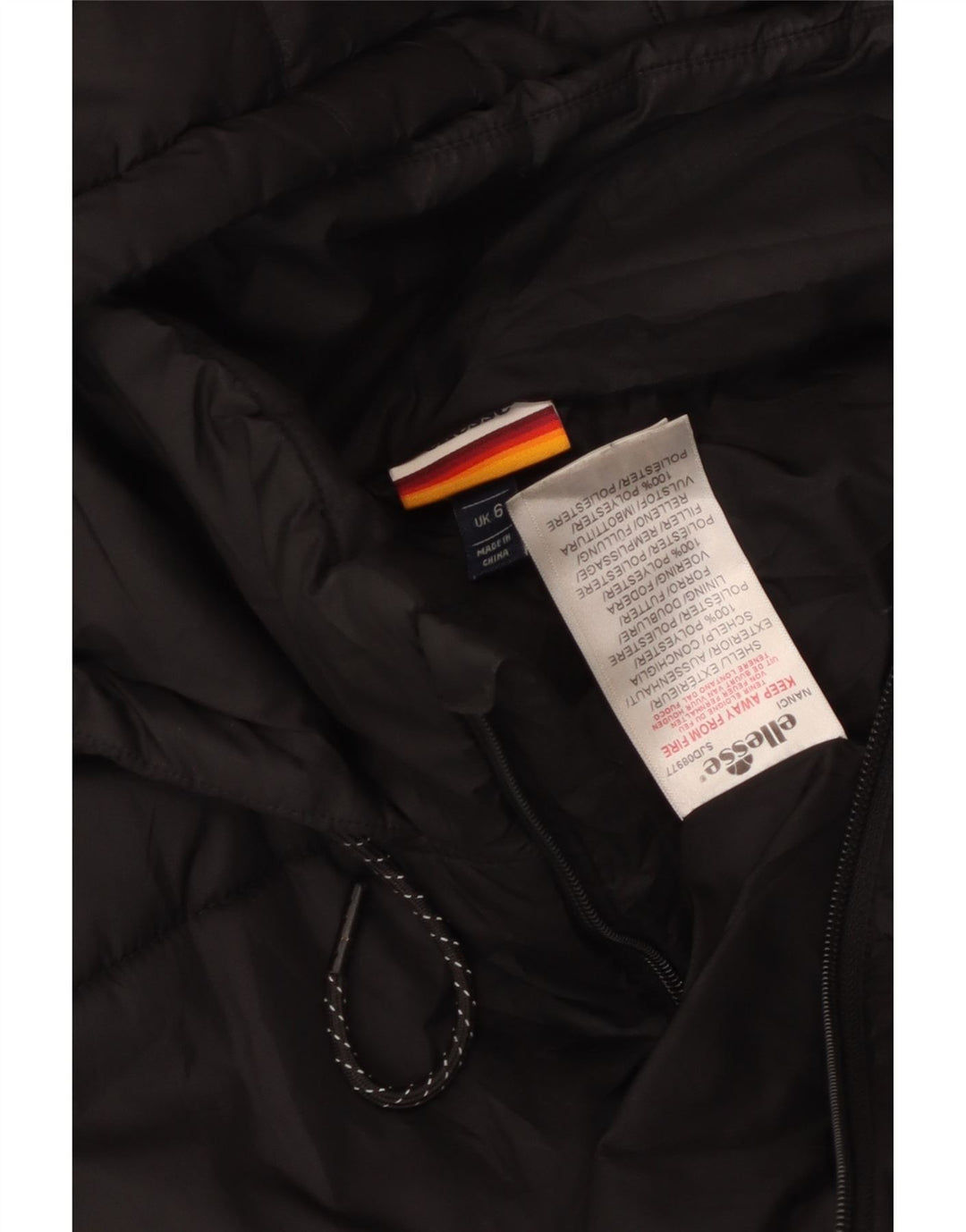 Ellesse Veste matelassée à capuche surdimensionnée pour femme UK 6 XS Noir Polyester