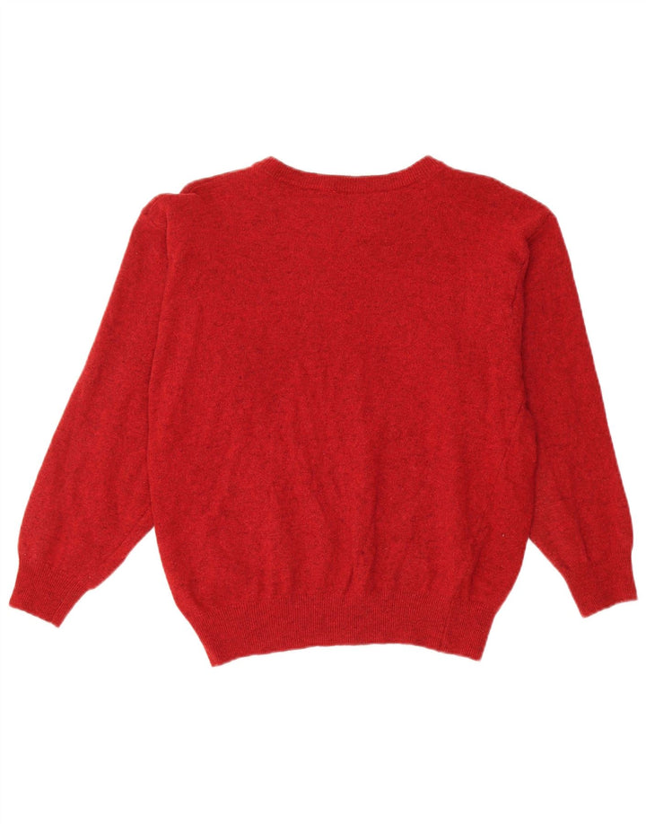 BENETTON Pull court à col rond pour femme UK 14 Laine rouge moyen