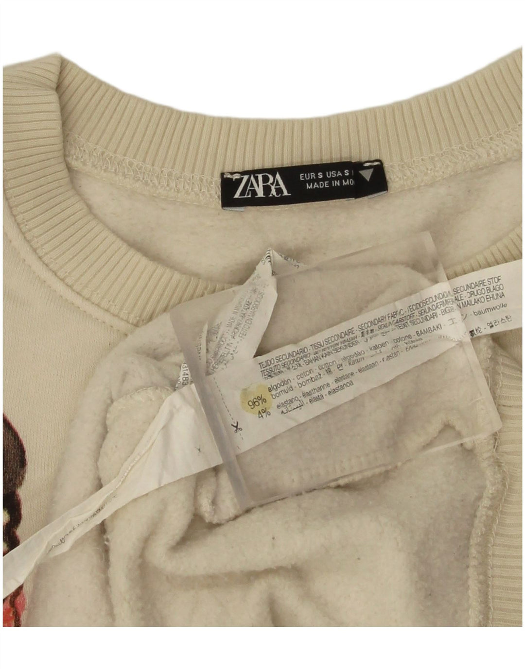 Zara Sweat-shirt surdimensionné graphique pour femme UK 10 Small Blanc cassé