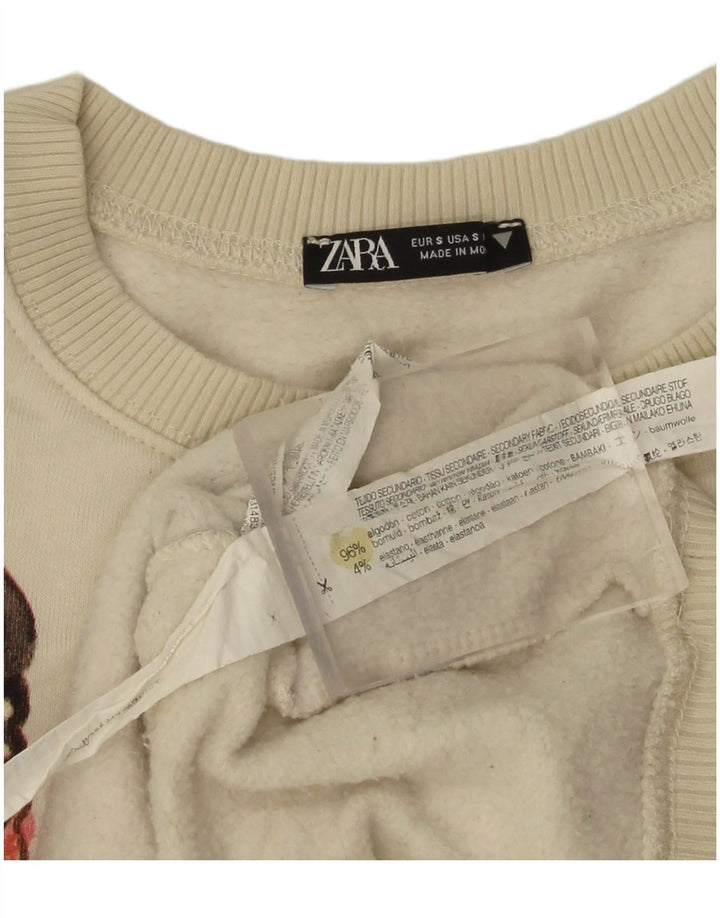Zara Sweat-shirt surdimensionné graphique pour femme UK 10 Small Blanc cassé