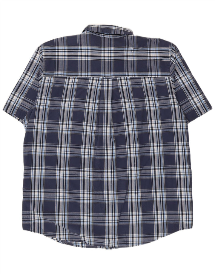 Chaps Chemise à manches courtes pour homme facile d'entretien en coton à carreaux bleu marine