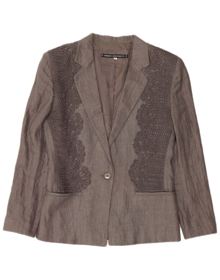 UMBERTO GINOCCHIETTI Veste Blazer 1 Bouton Femme IT 42 Lin Gris Moyen