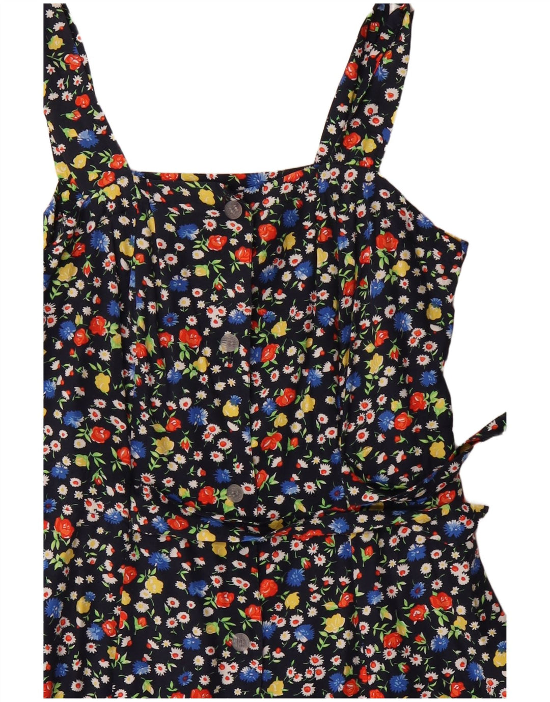 vintage Femme Robe d’été UK 12 Moyen Bleu Marine Floral