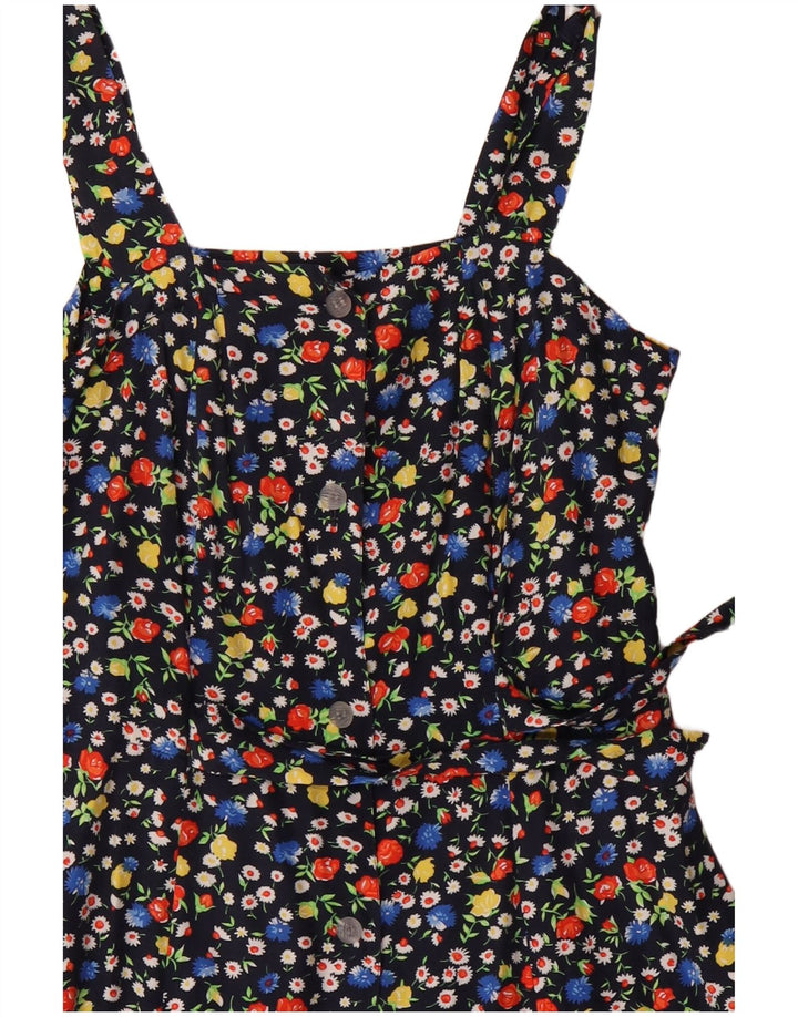 vintage Femme Robe d’été UK 12 Moyen Bleu Marine Floral