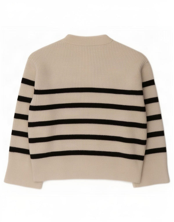 Zara Pull ras du cou pour femme UK 10 Petit blanc cassé rayé