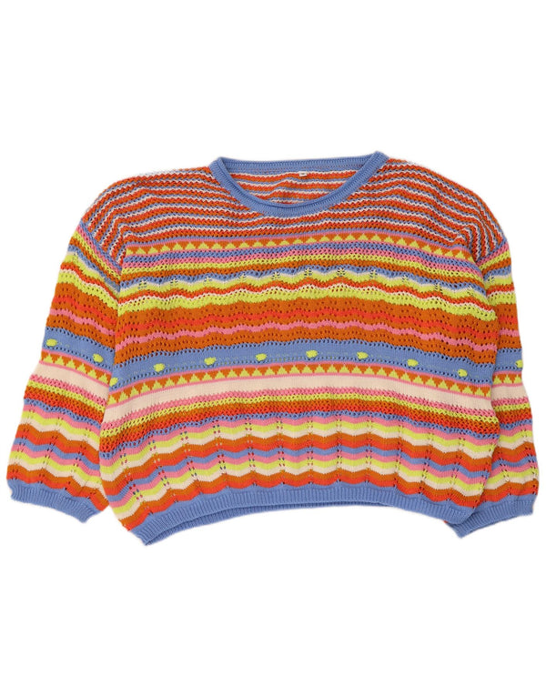 vintage Womens Boat Neck Jumper Sweater UK 14 Moyen Multicolore Rayé