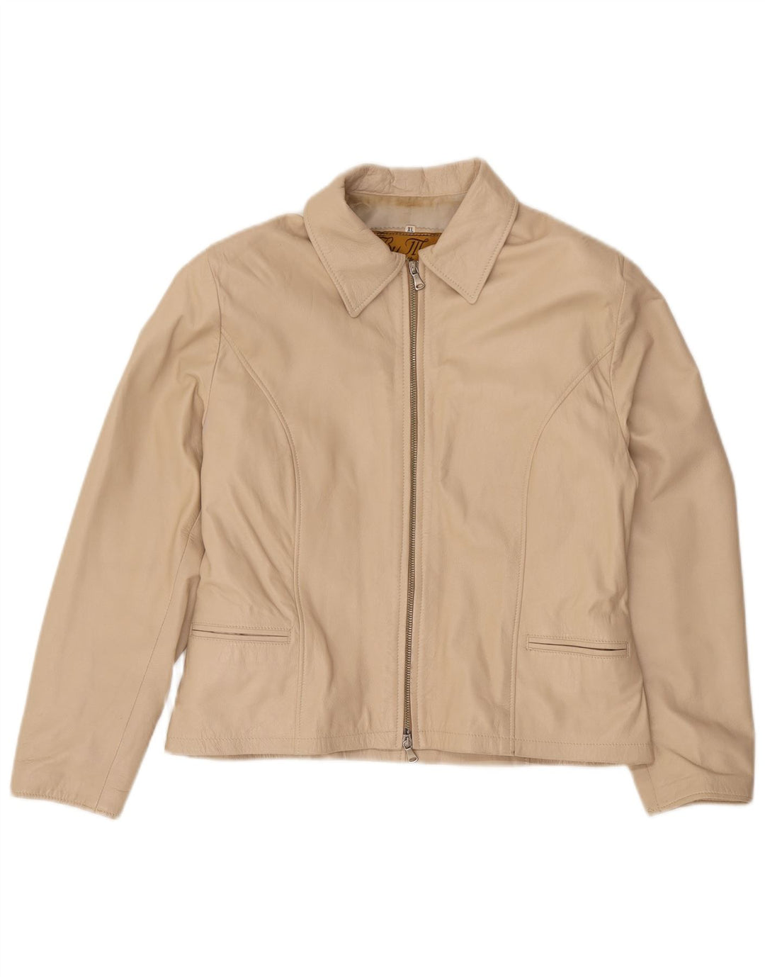 veste en cuir femme vintage UK 18 XL Cuir Beige