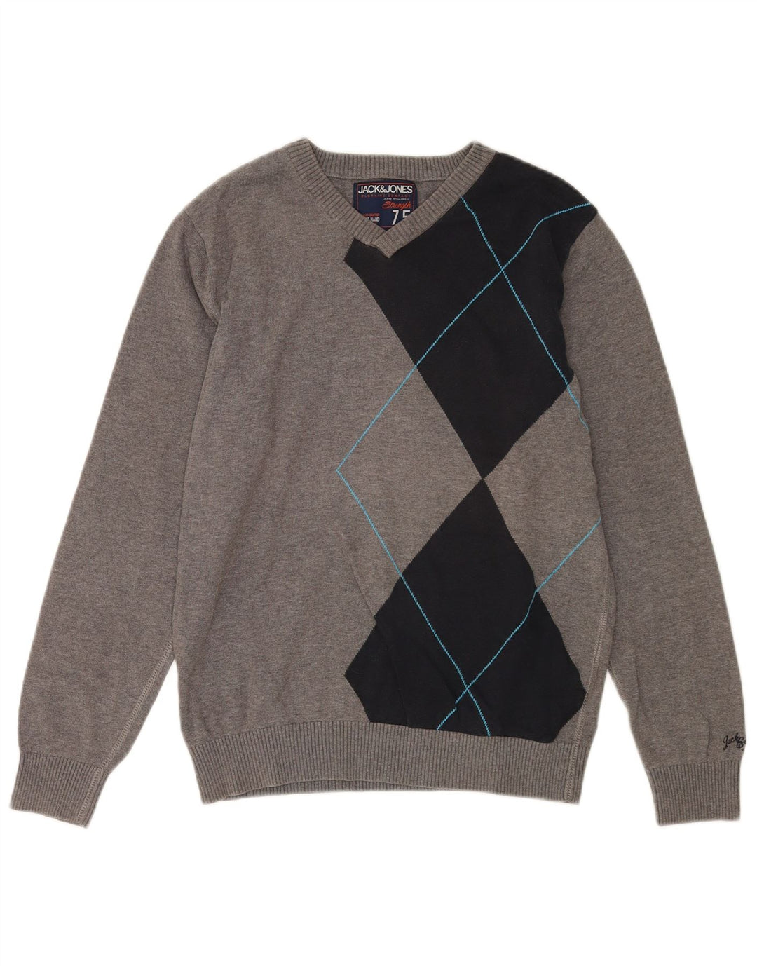 Jack & Jones Pull Col V Homme Gris Moyen Colorblock Coton
