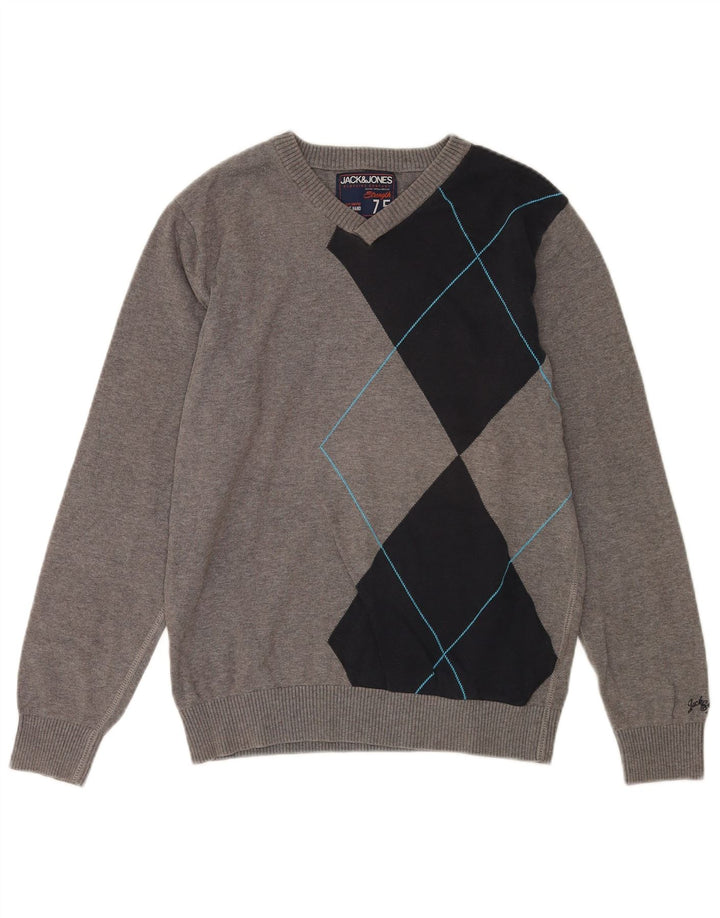 Jack & Jones Pull Col V Homme Gris Moyen Colorblock Coton