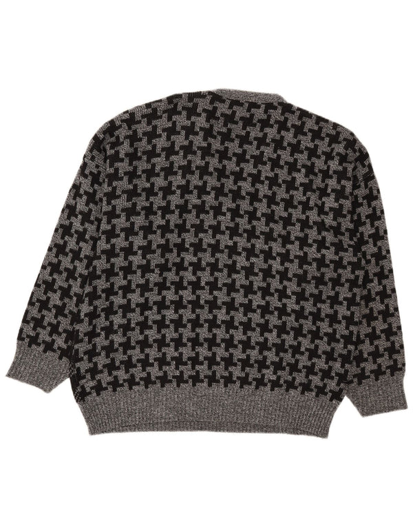 vintage Homme Col V Pull Pull IT 56 2XL Gris Pied-de-poule Acrylique