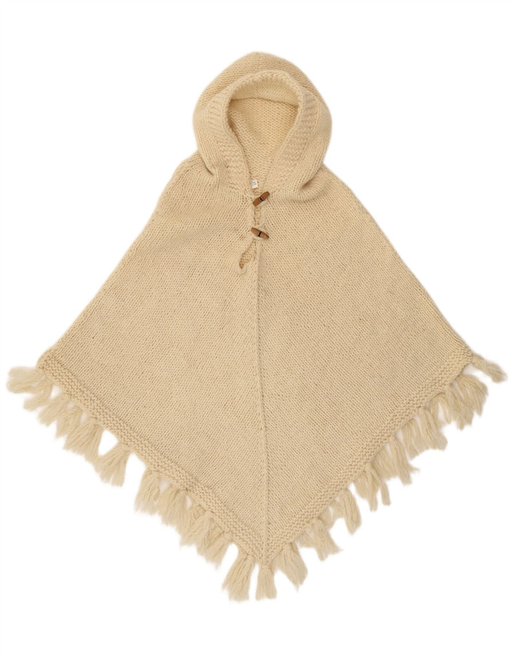 vintage Femme Poncho à capuche Jumper One Size Off White Wool