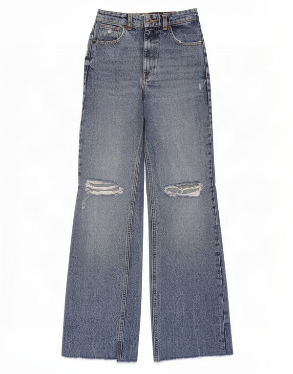 Zara Jean taille haute effet vieilli pour femme, jambe large, EU 34 2XS W24 L31 Bleu