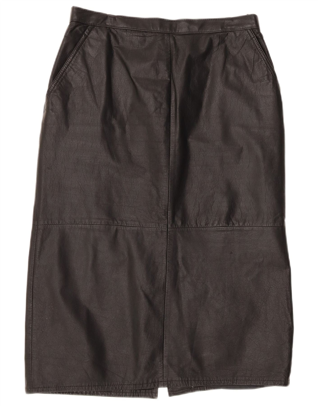 jupe en cuir taille haute femme vintage UK 16 Large W30 Noir