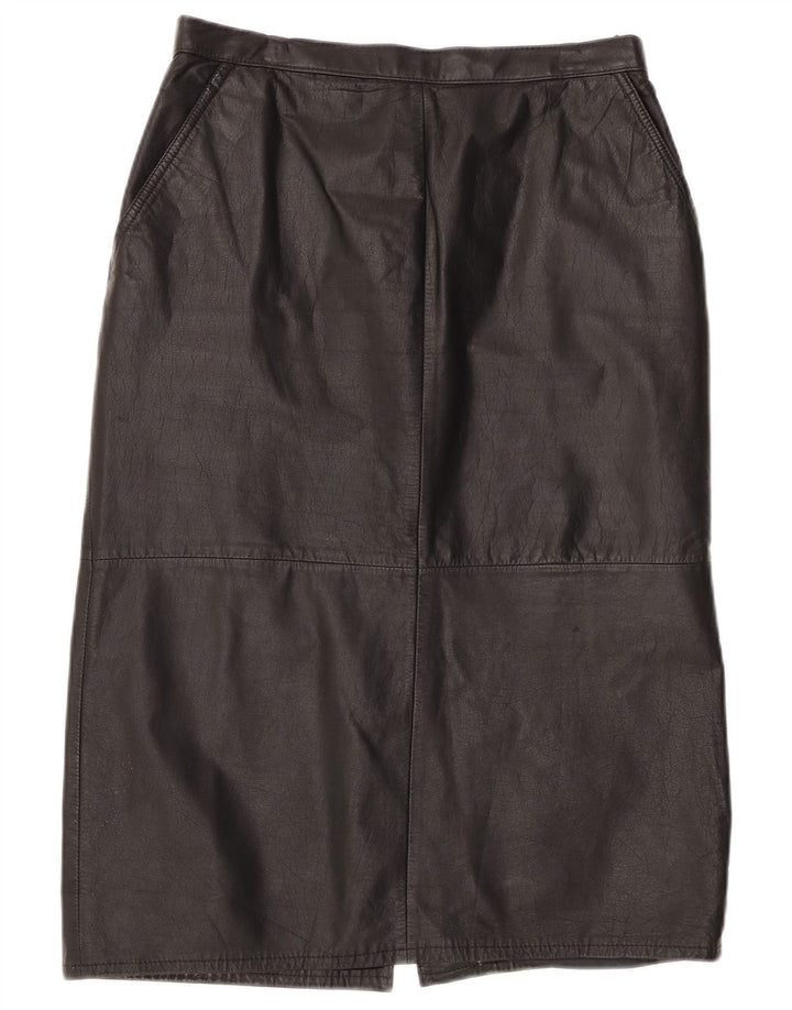 jupe en cuir taille haute femme vintage UK 16 Large W30 Noir