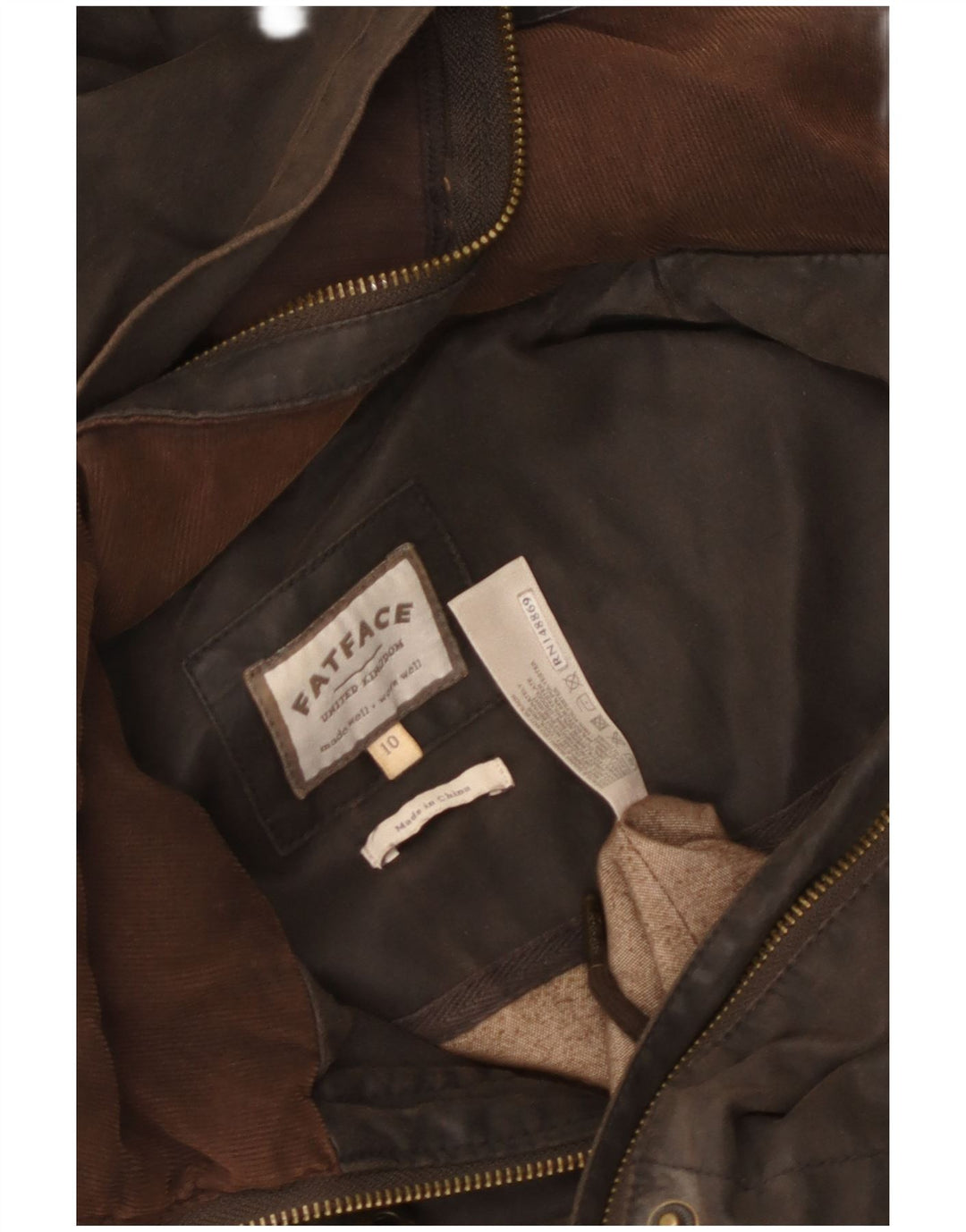 Fat Face Veste cirée à capuche militaire pour femme UK 10 Small Marron