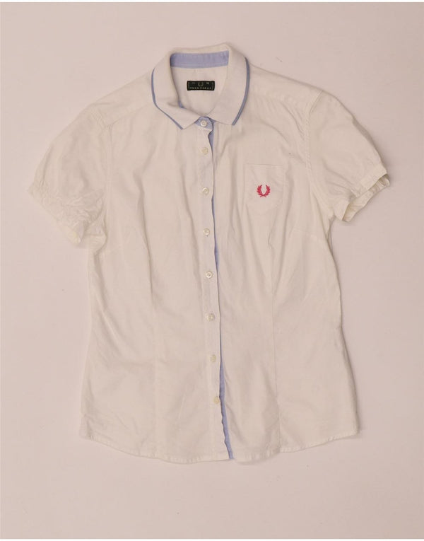 Fred Perry Chemise à manches courtes coupe régulière pour femme UK 12 coton blanc moyen
