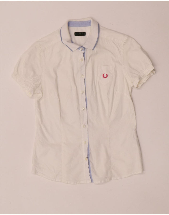 Fred Perry Chemise à manches courtes coupe régulière pour femme UK 12 coton blanc moyen