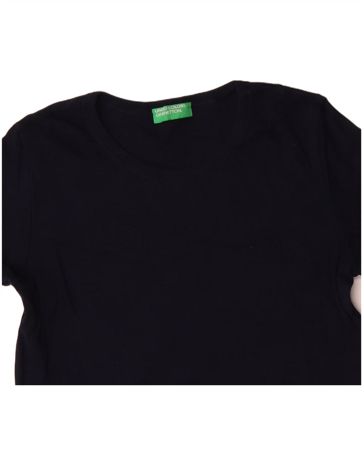 BENETTON T-Shirt Femme Top UK 12 Bleu Marine Moyen Coton