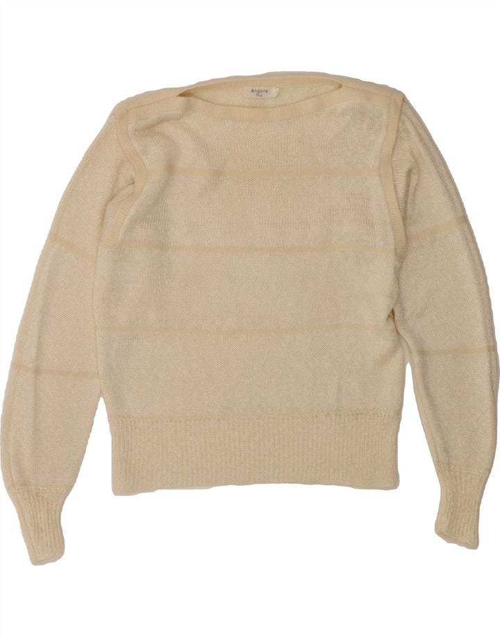 VINTAGE Womens Boat Neck Jumper Sweater IT 42 Medium Off White Striped Vintage Vintage and Second-Hand Vintage from Messina Hembry 