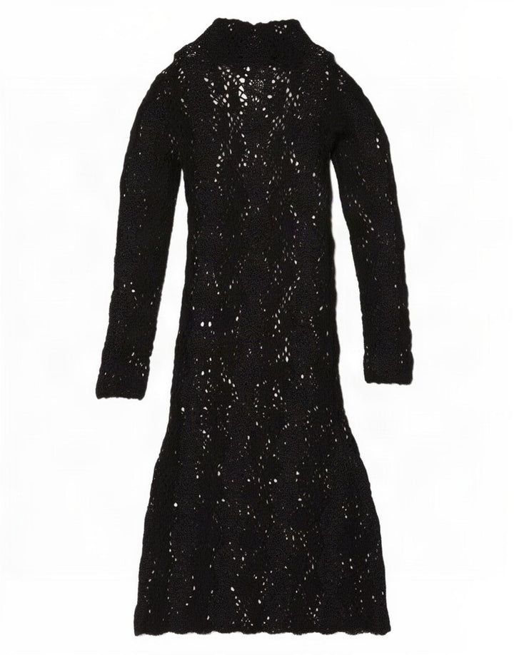 Zara Femme Crochet Jumper Pull UK 12 Moyen Noir Viscose