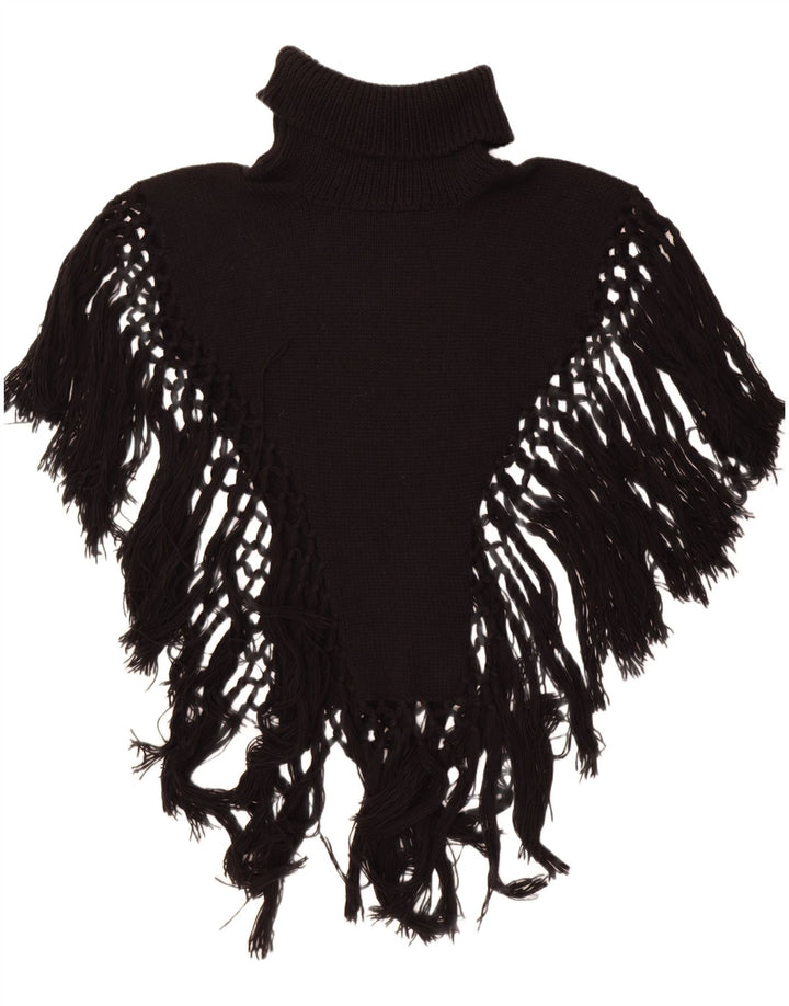 vintage Femme Col Roulé Poncho Jumper Taille Unique Noir