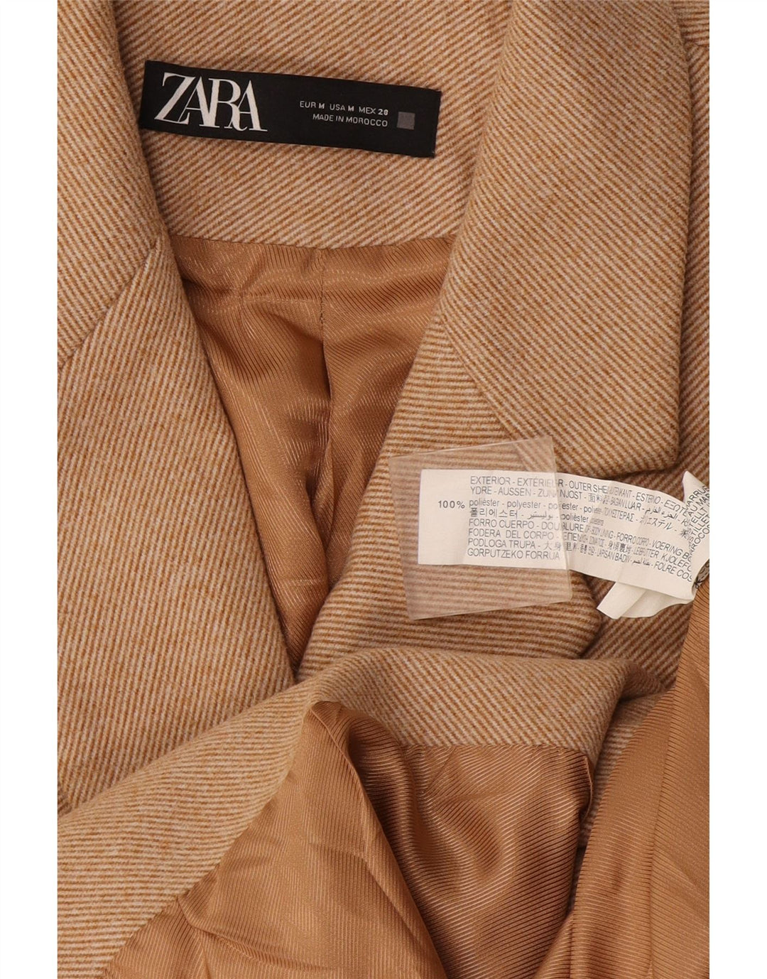 Zara Manteau croisé pour femme UK 14 Polyester beige moyen