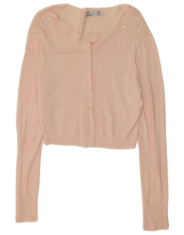 Zara Womens Crop Cardigan Top UK 12 Rayonne Rose Moyen