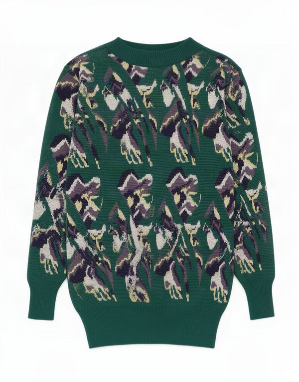 vintage Femmes Longline Boat Neck Jumper Pull UK 12 Vert Moyen