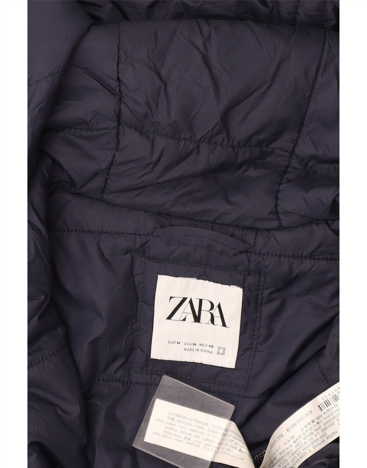 Zara Veste matelassée à capuche pour homme UK 38 Medium Bleu Marine Nylon