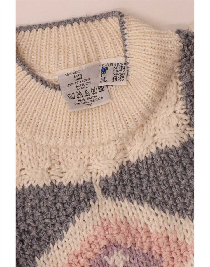 vintage Femmes Turtle Neck Jumper Pull UK 22/24 3XL Off White Patchwork