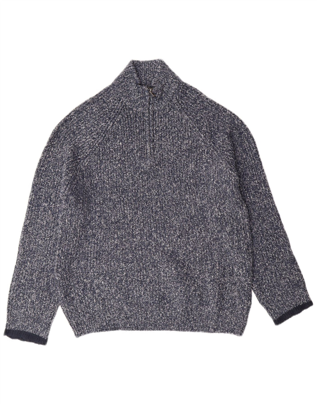 MARKS & SPENCER Pull à col zippé pour homme, grand, bleu moucheté, classique