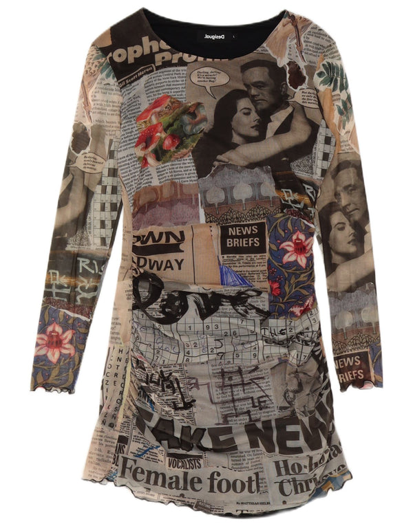 Desigual Robe tunique graphique à manches longues pour femme UK 14 Large Multicolore