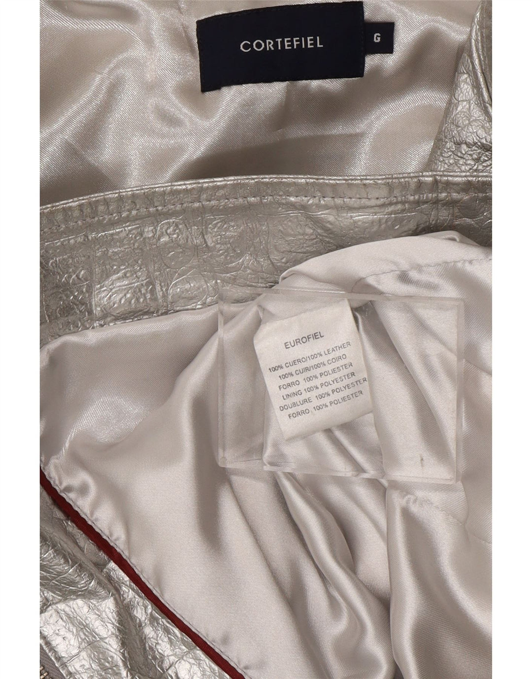 CORTEFIEL Veste en cuir femme UK 12 Cuir argenté moyen