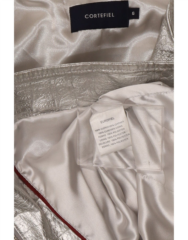 CORTEFIEL Veste en cuir femme UK 12 Cuir argenté moyen