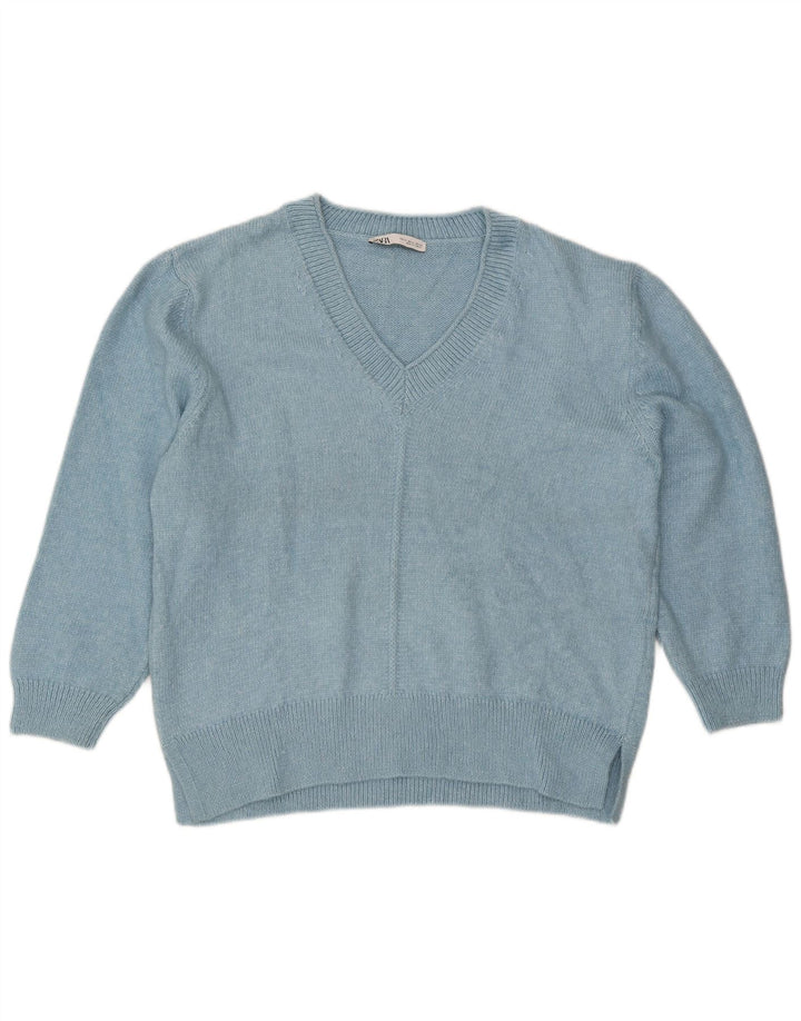 Zara Pull surdimensionné à col en V pour femme UK 18 XL Bleu
