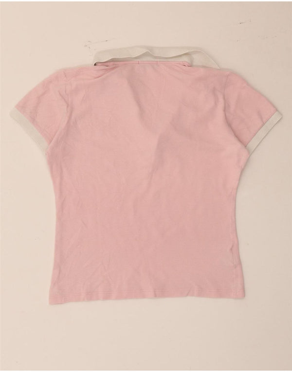 Fred Perry Womens Crop Polo Shirt UK 12 Medium Pink Colourblock Cotton