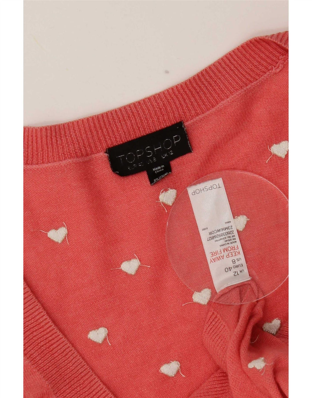 Topshop Pull Cardigan à Motif Abstrait pour Femme UK 12 Coeur Rose Moyen