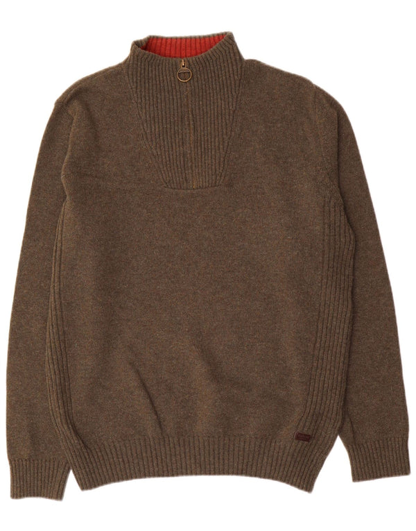 Barbour Pull col zippé pour homme en laine kaki grande taille