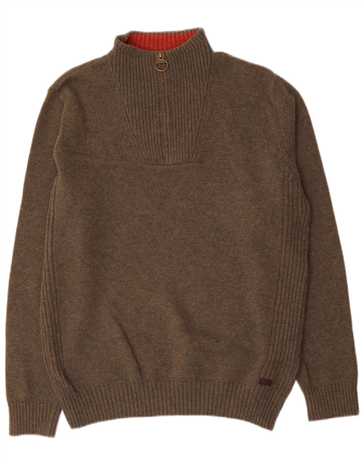 Barbour Pull col zippé pour homme en laine kaki grande taille