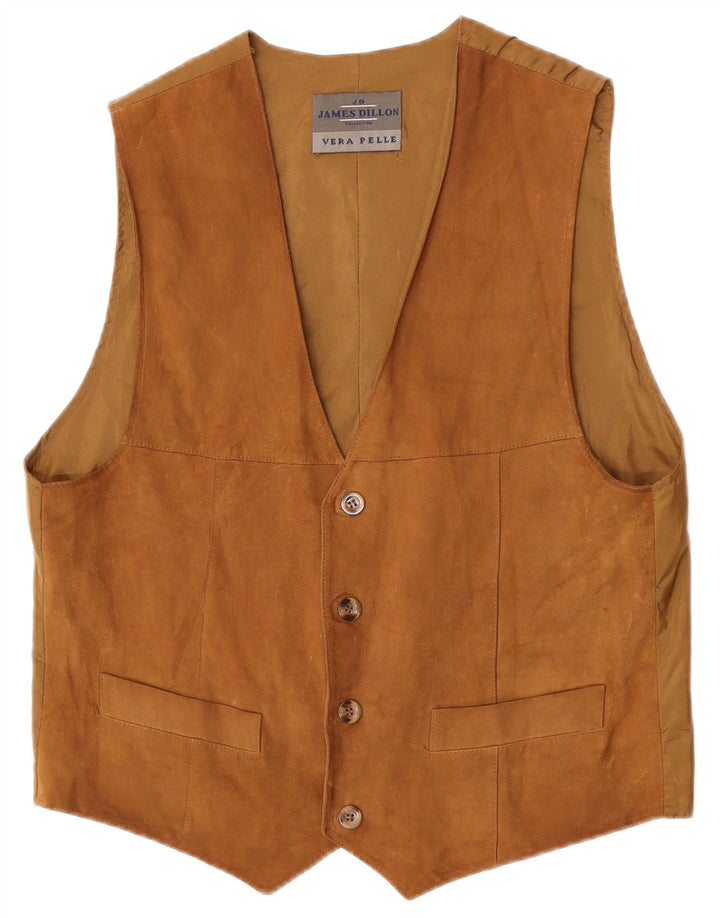 James Dillon Gilet en daim pour homme en cuir beige moyen