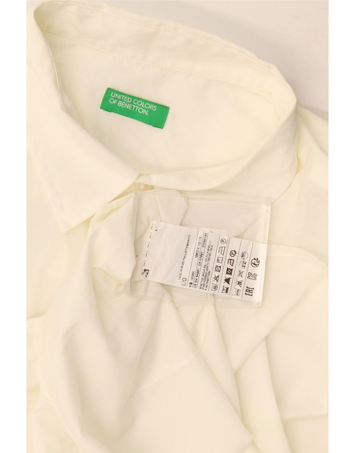 Benetton Chemise à Manches Courtes Homme Large Blanc Coton